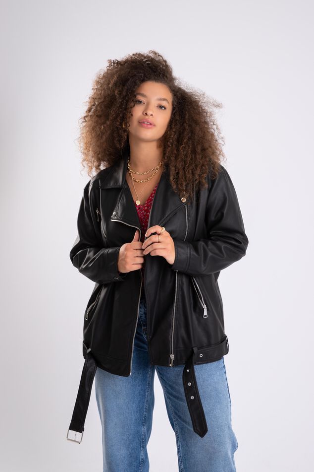 Übergroße Kunstleder-Bikerjacke image number 6