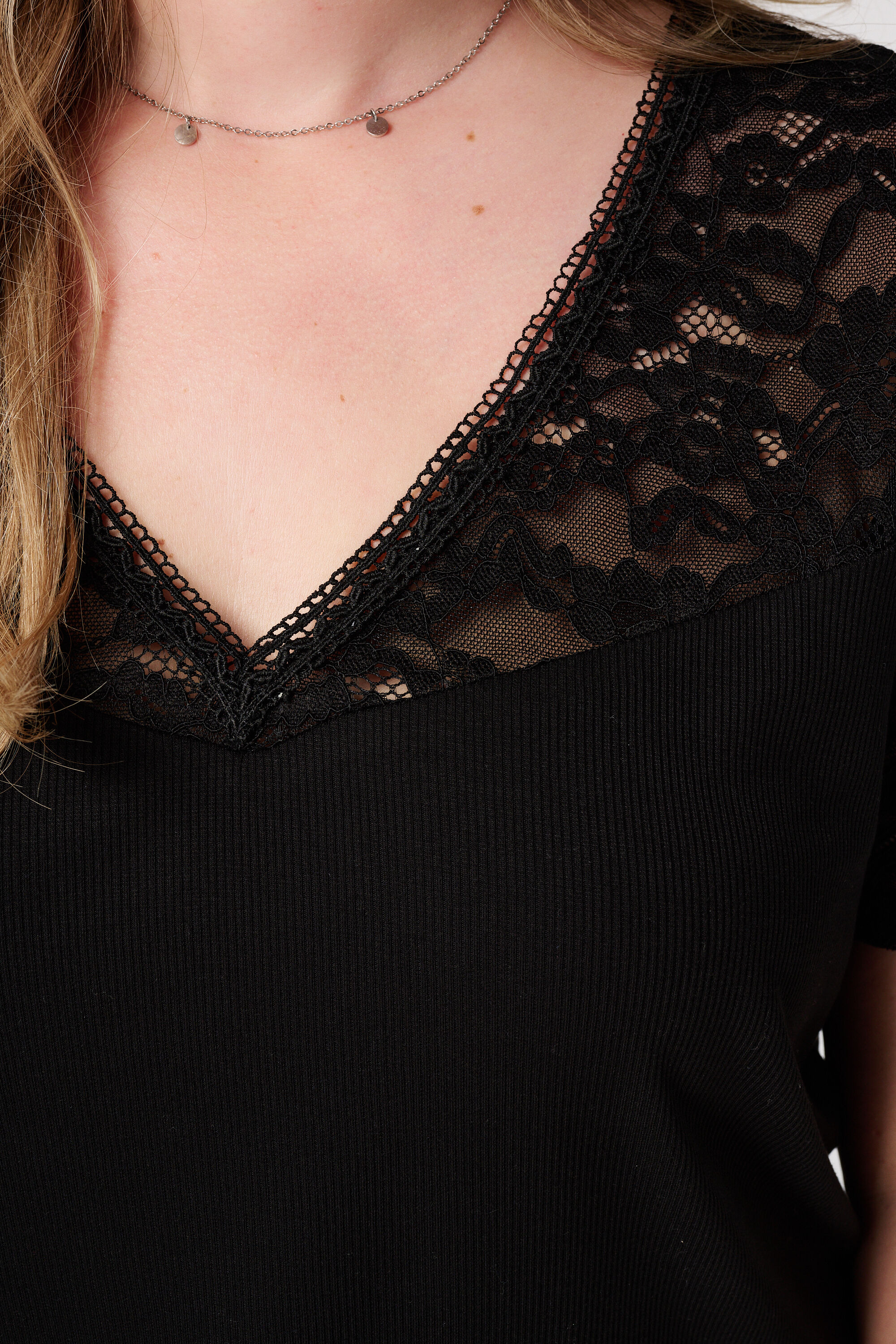 Rippen-T-Shirt mit Spitze image number 6