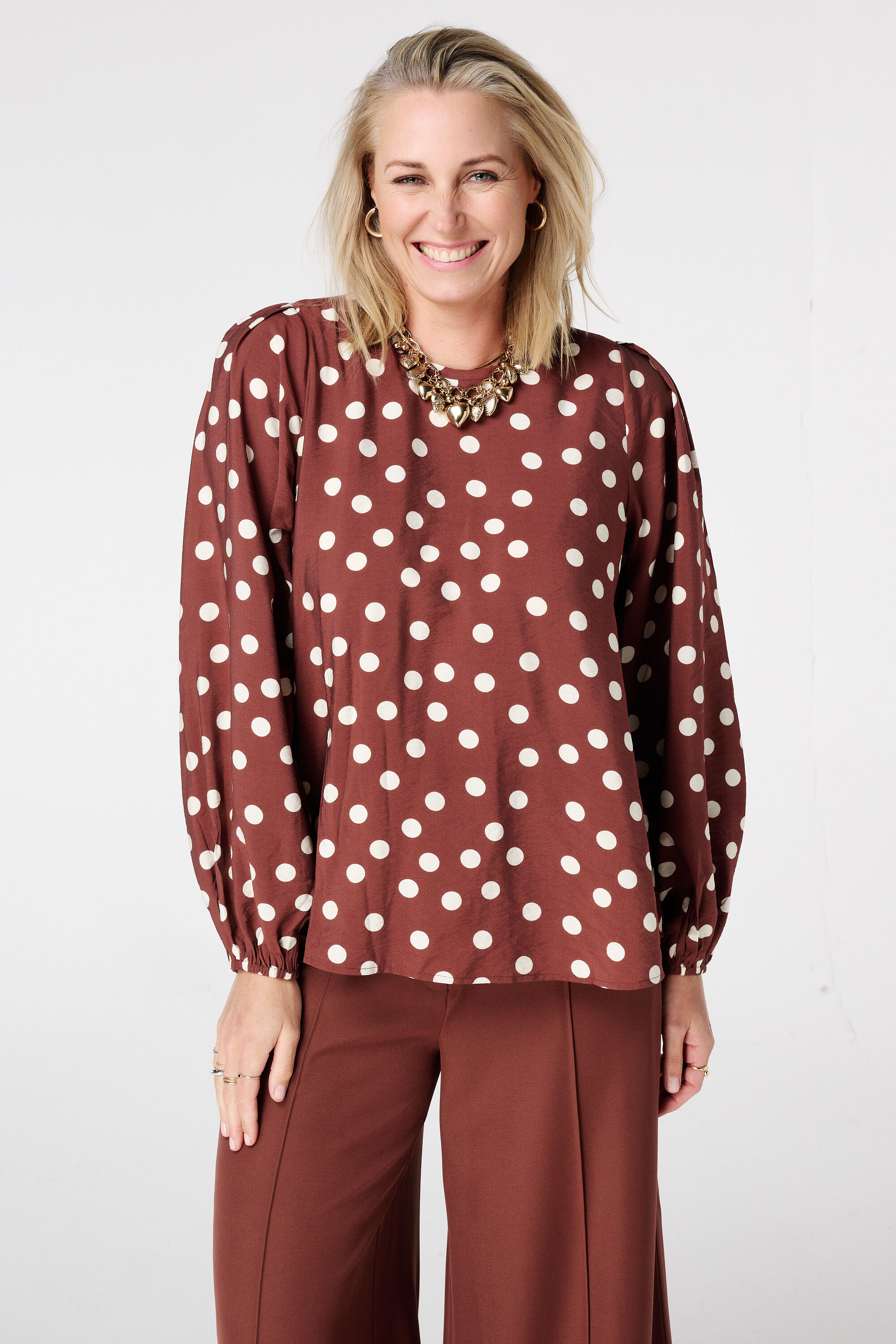Bluse mit Punktmuster und Kordelzug