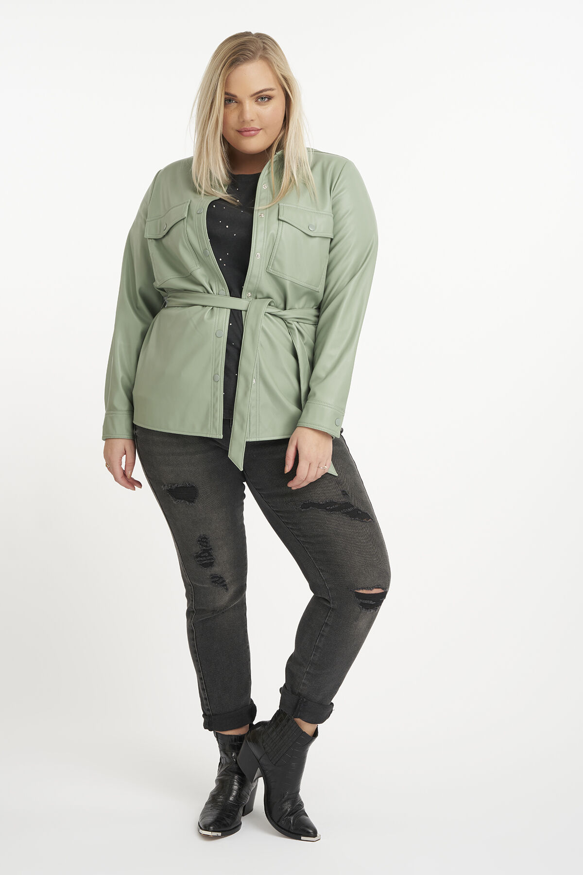 Kunstlederjacke mit Bindeg&uuml;rtel image number 4