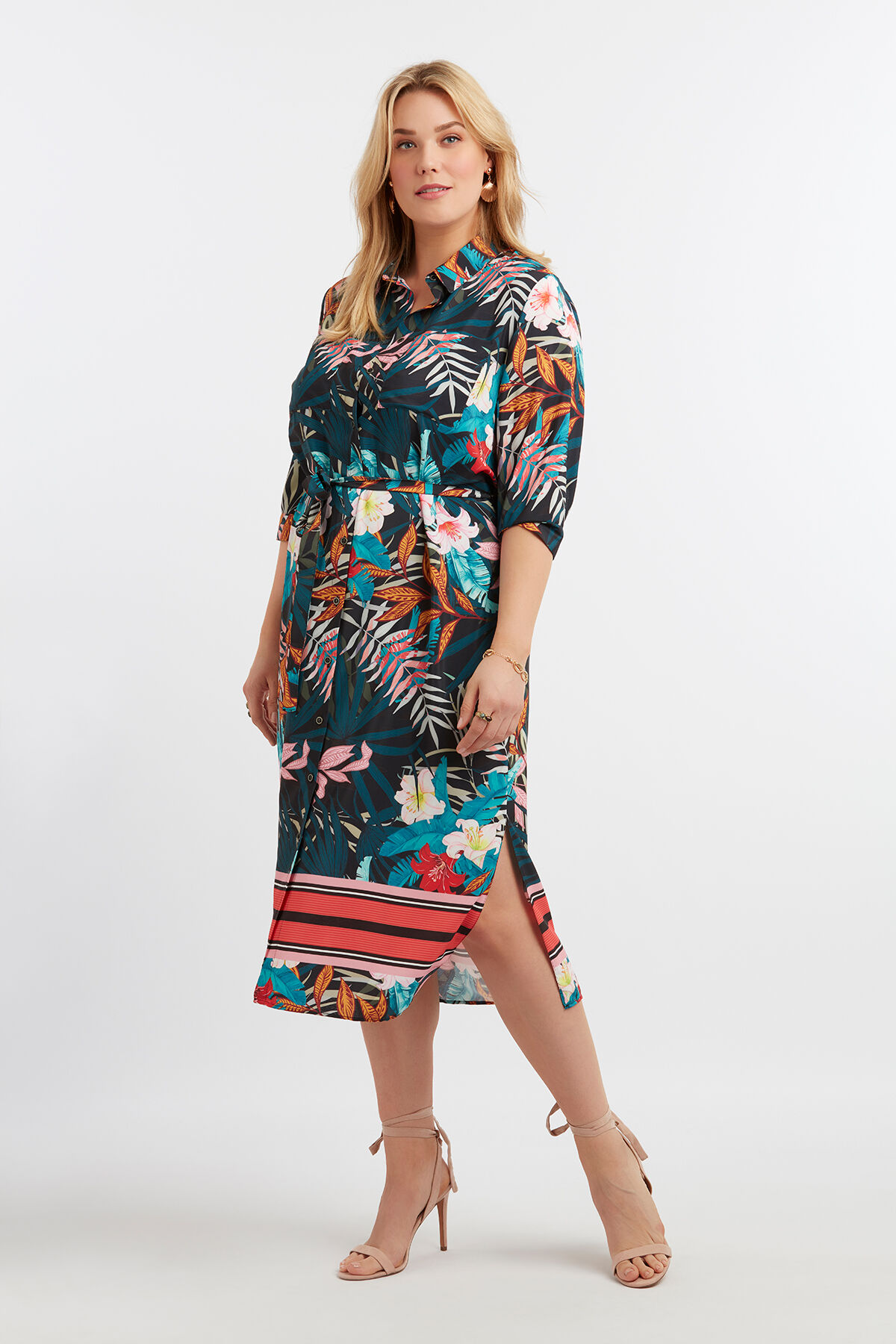 Blusenkleid mit tropischem Print image number 3