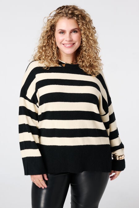 Strickpullover mit Streifen und Schlitz Strickpullover mit Streifen und Schlitz