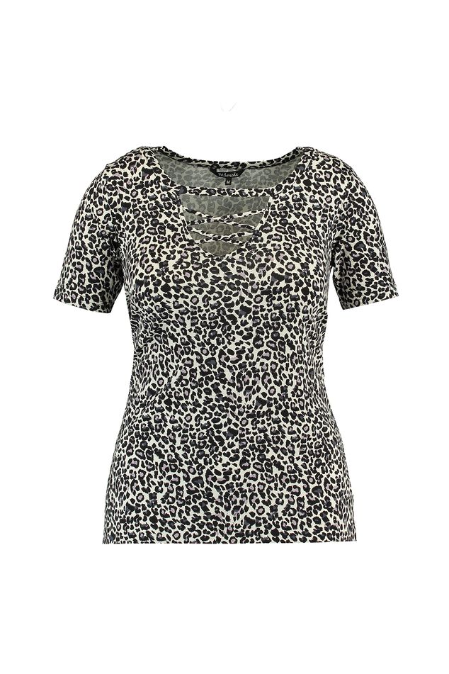 T-Shirt mit V-Schlitz und gekreuzten Riemen image number 1