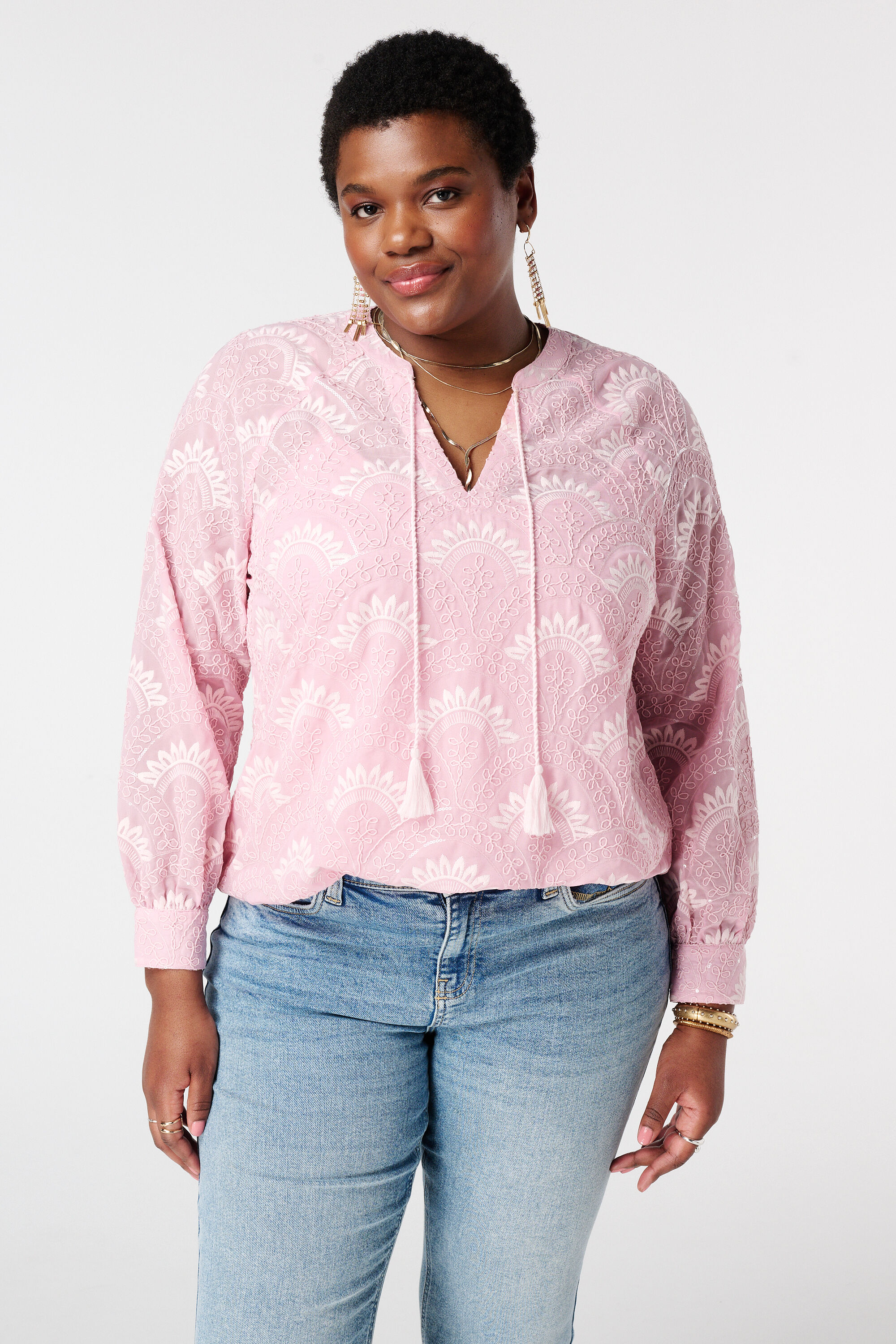 Bluse mit Bindeb&auml;ndern