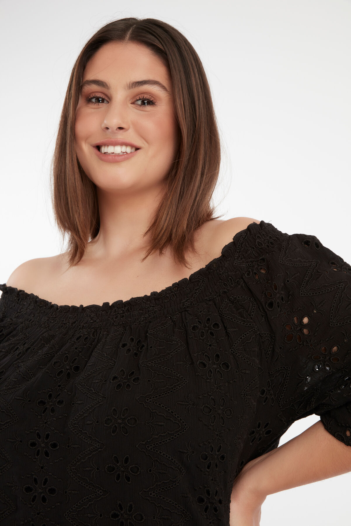 Schulterfreies Top mit Lochmuster image number 3