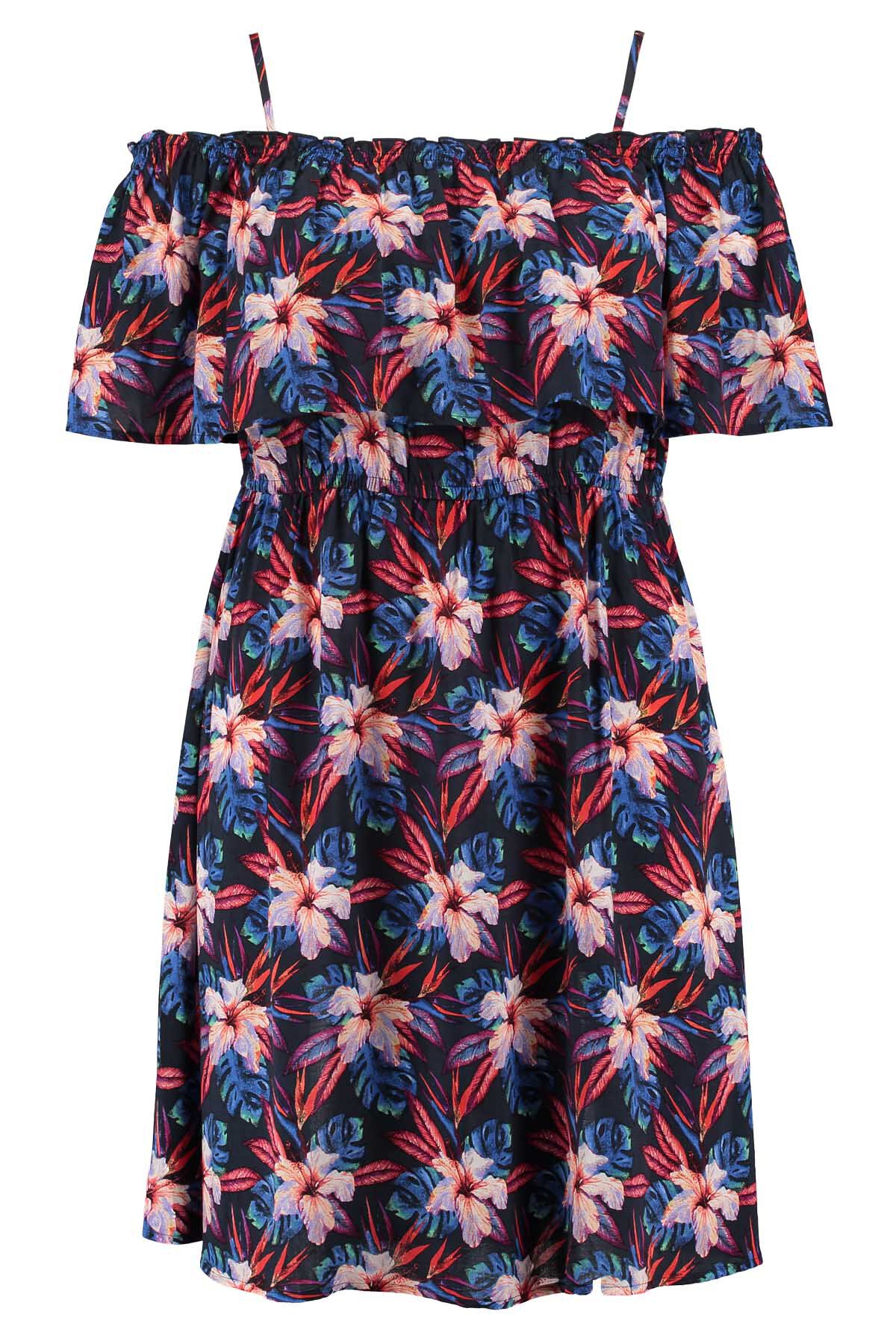 Schulterfreies Kleid mit Print image number 2