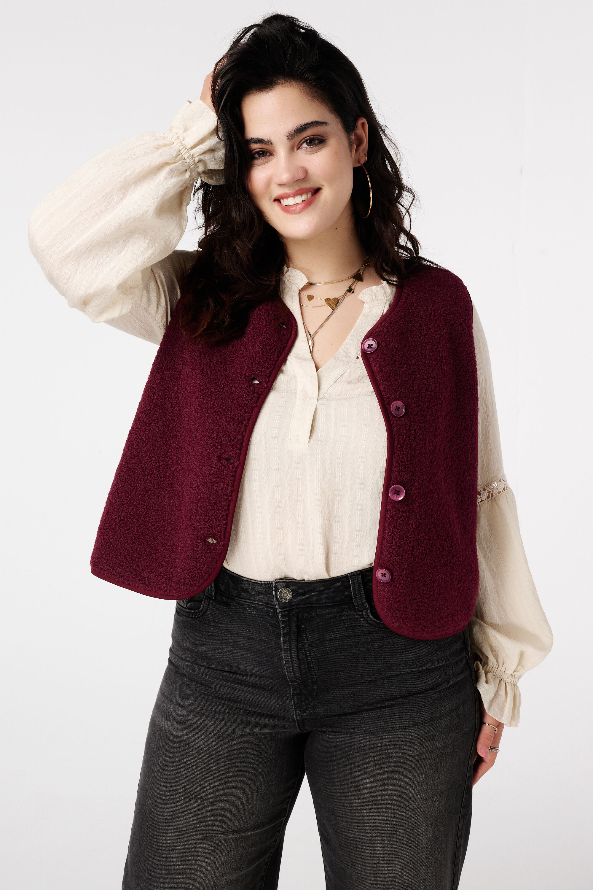 Teddy-Weste mit Knopfverschluss