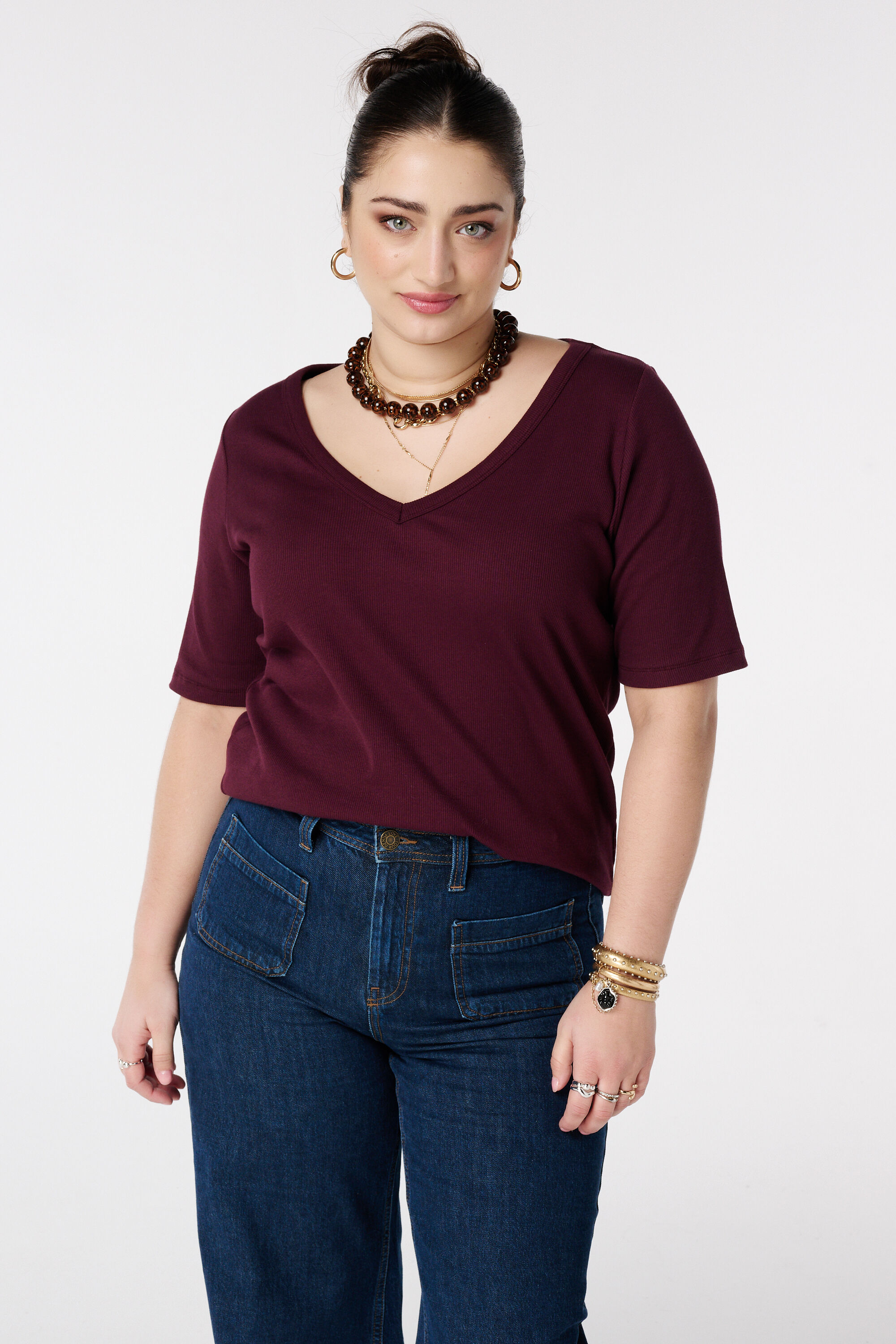 Ripp-Top mit V-Ausschnitt