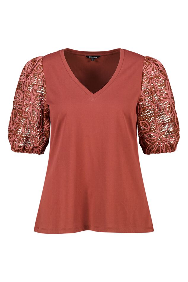 T-Shirt mit bestickten Ärmeln image number 1