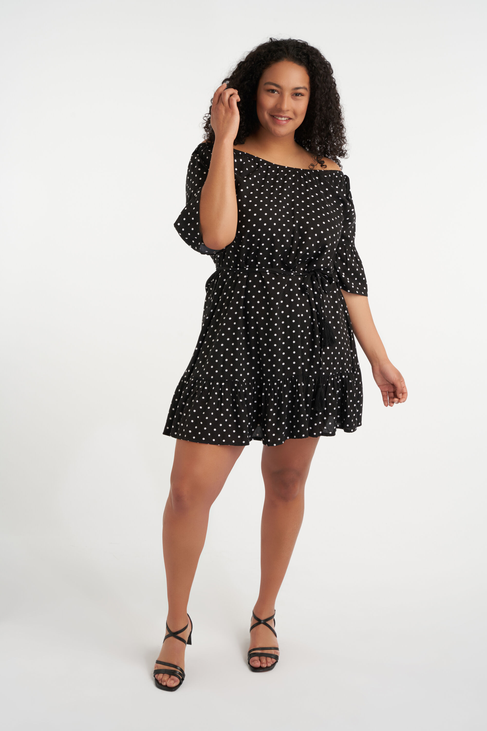 Schulterfreies Kleid mit Print image number 5