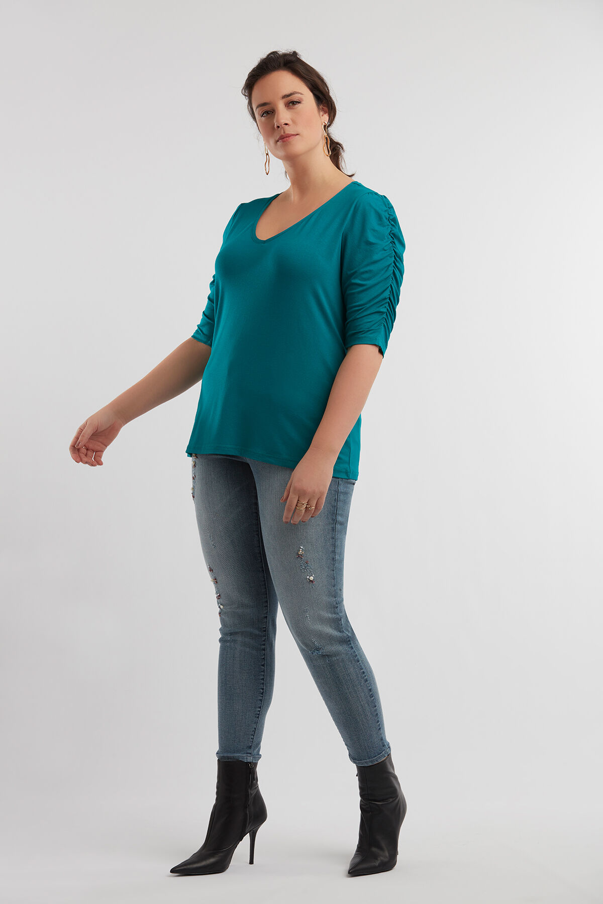 T-Shirt mit &Auml;rmeln im Knitterlook image number 3