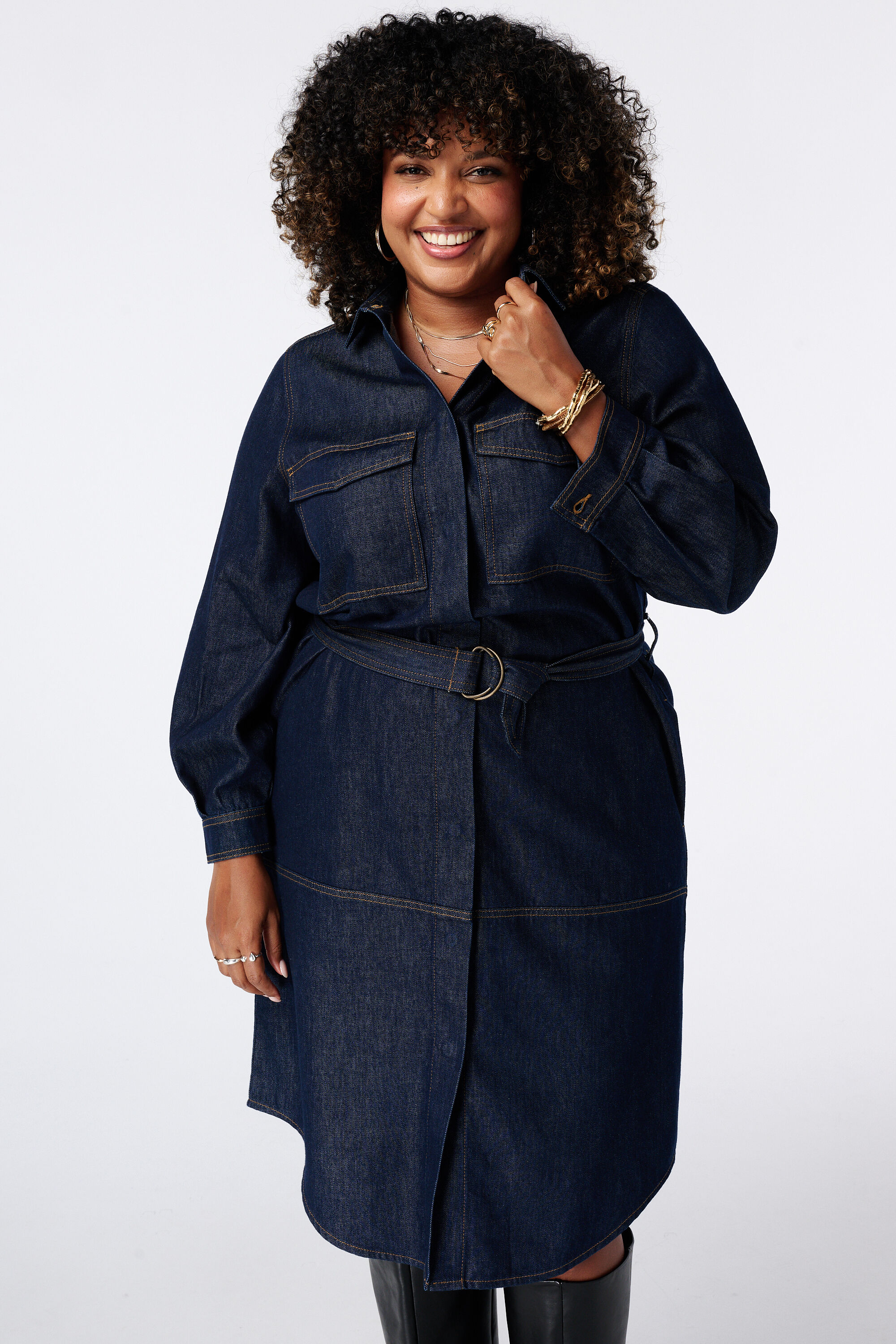 Maxikleid aus Denim mit G&uuml;rtel image number 5