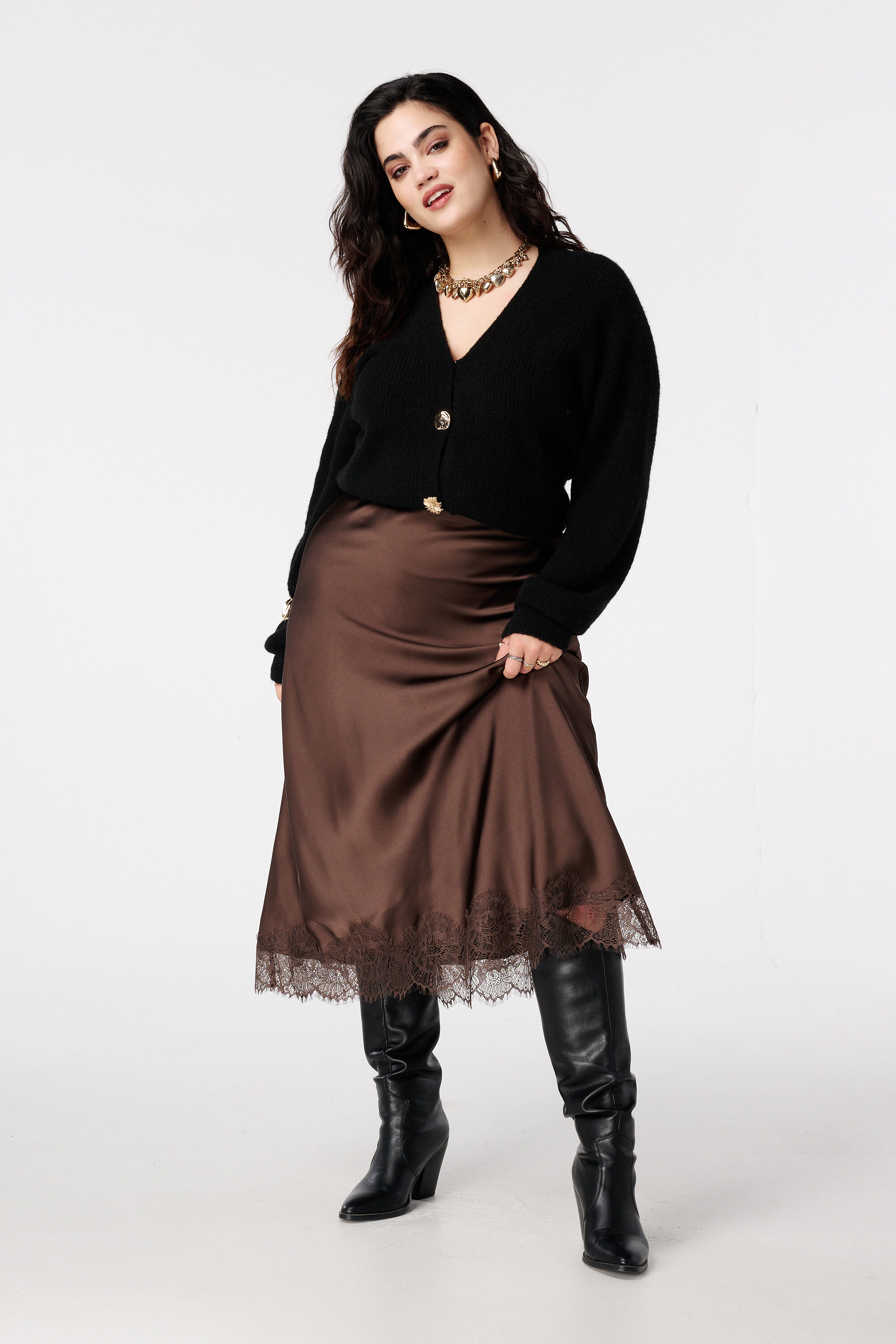 Rock mit Satinoptik und Spitzen-Detail