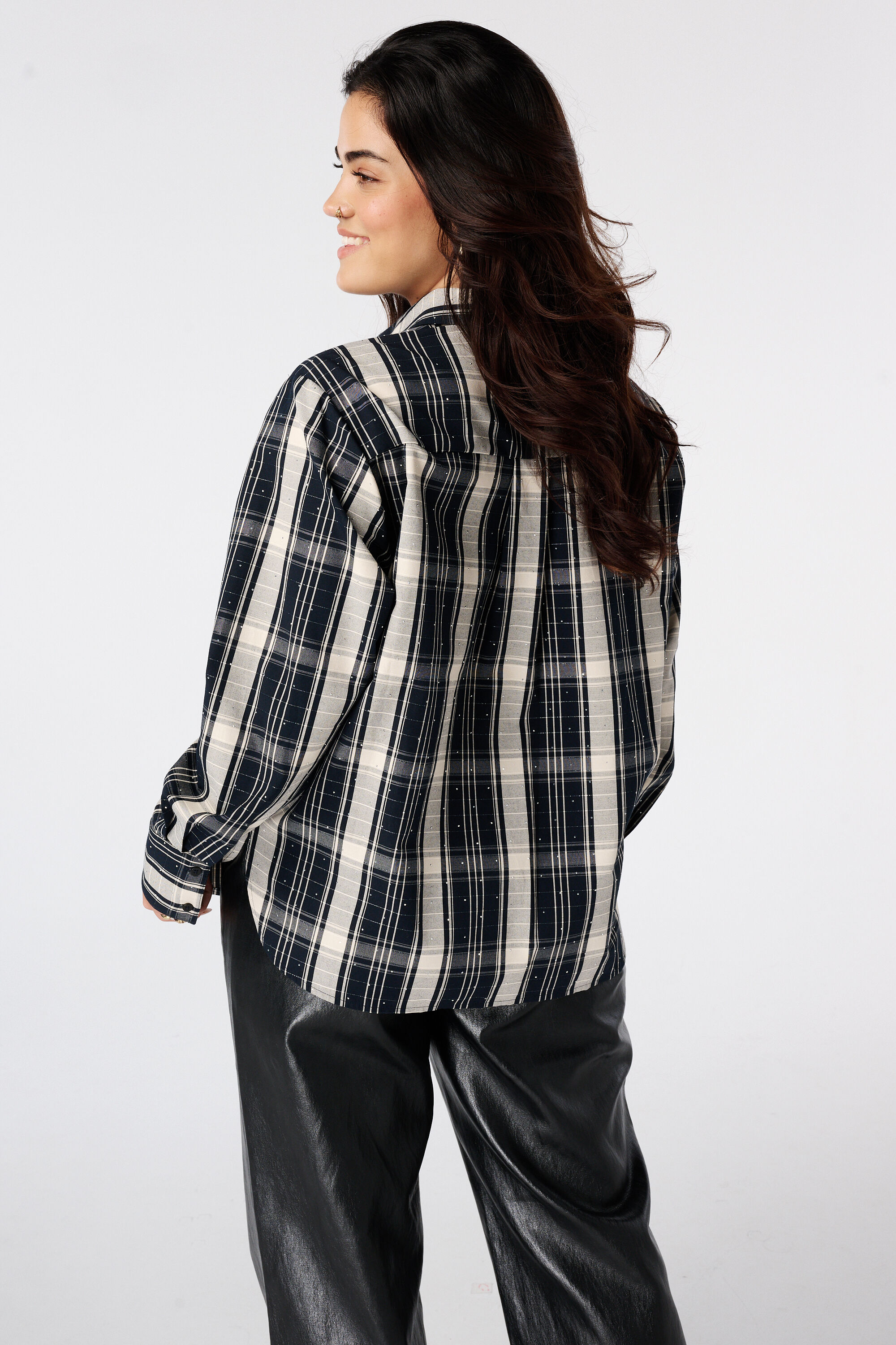 Karierte Bluse mit Strasssteinen image number 3
