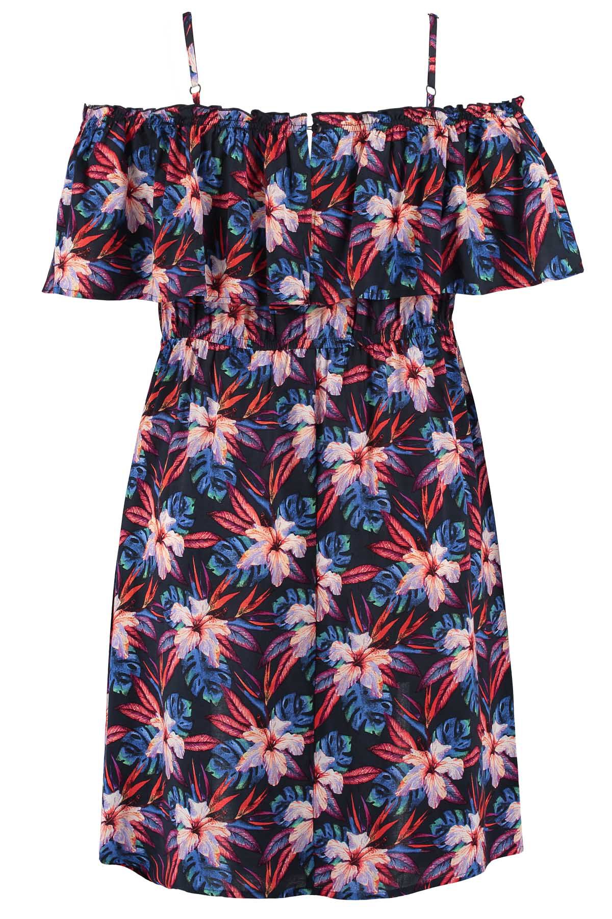 Schulterfreies Kleid mit Print image number 3