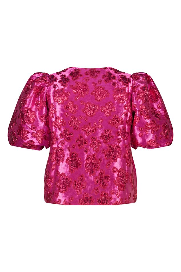 Glitzer-Jacquard-Top mit Puffärmeln image number 2