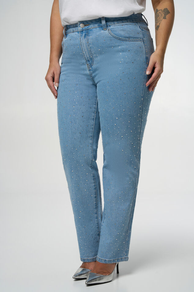 Jeans mit geradem Bein und Steinen image number 5