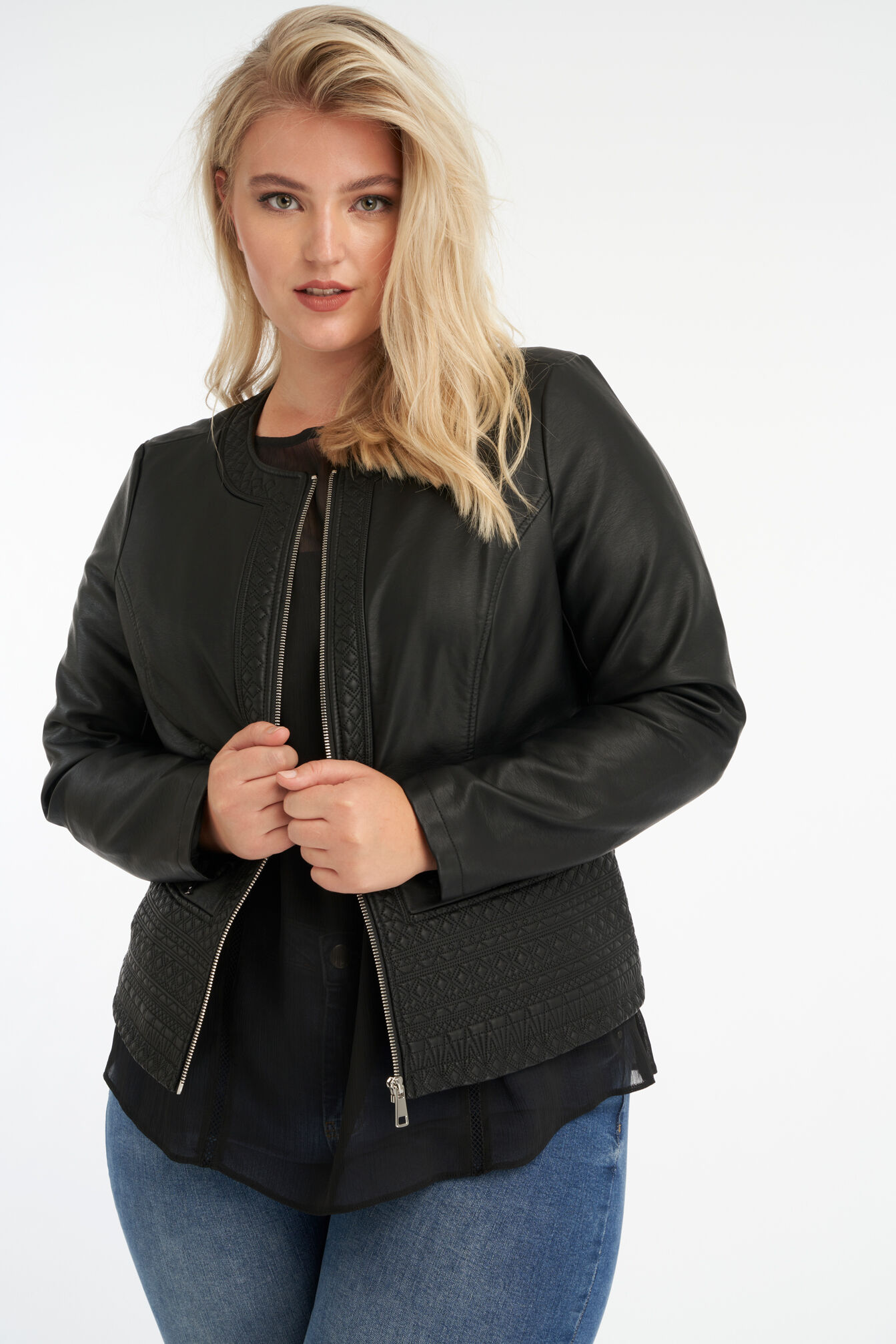 Biker-Jacke aus Kunstleder mit rundem Kragen image number 4