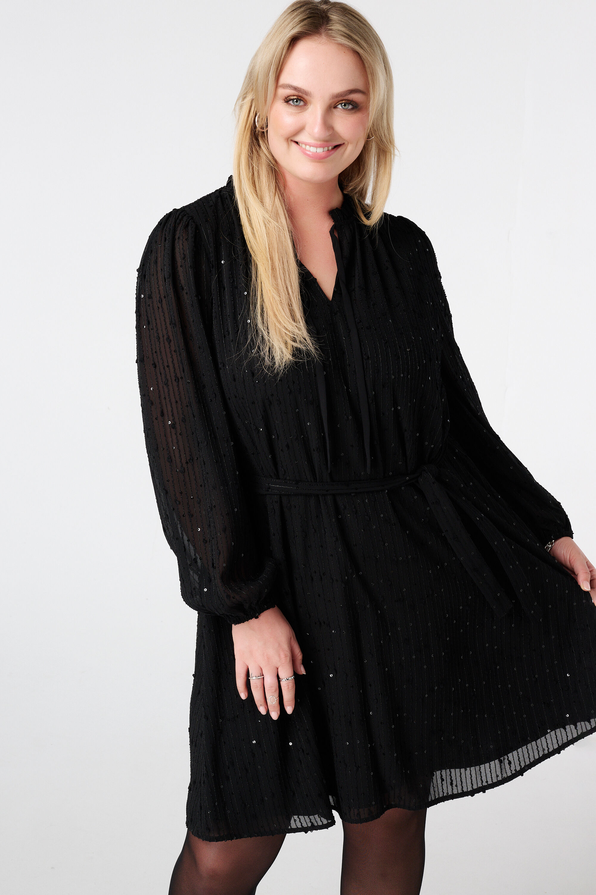 Kleid mit Glitzerpailletten und G&uuml;rtel image number 5