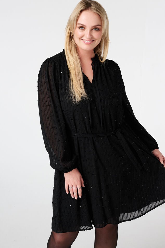 Kleid mit Glitzerpailletten und Gürtel image number 5