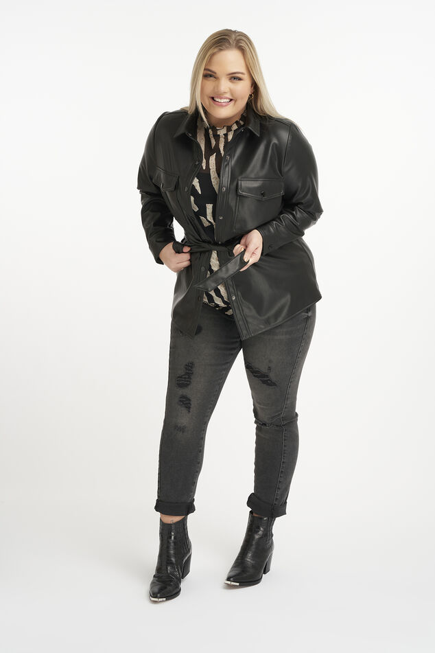 Kunstlederjacke mit Bindegürtel image number 4