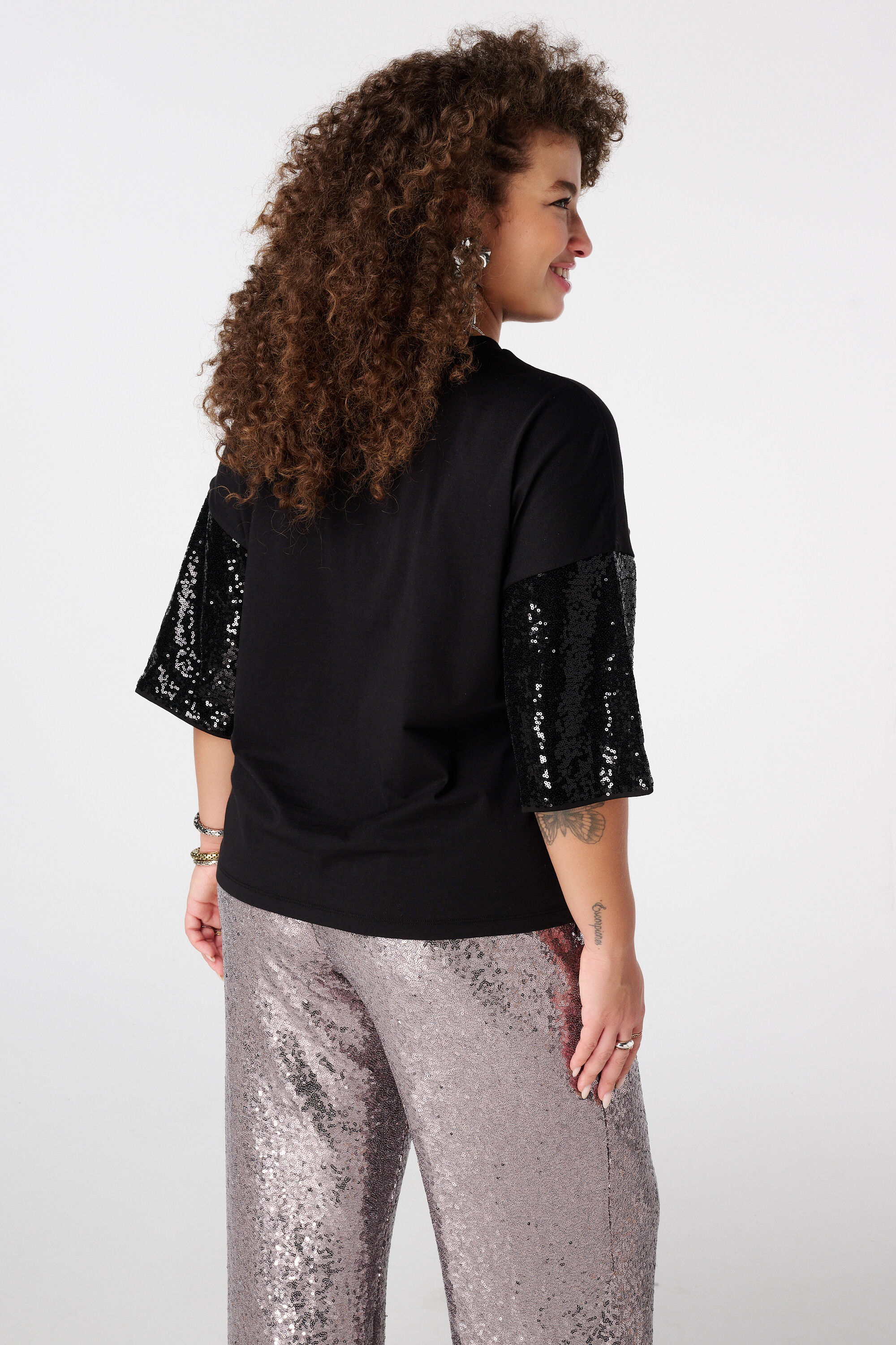 Oversized T-Shirt mit Pailletten&auml;rmeln image number 3