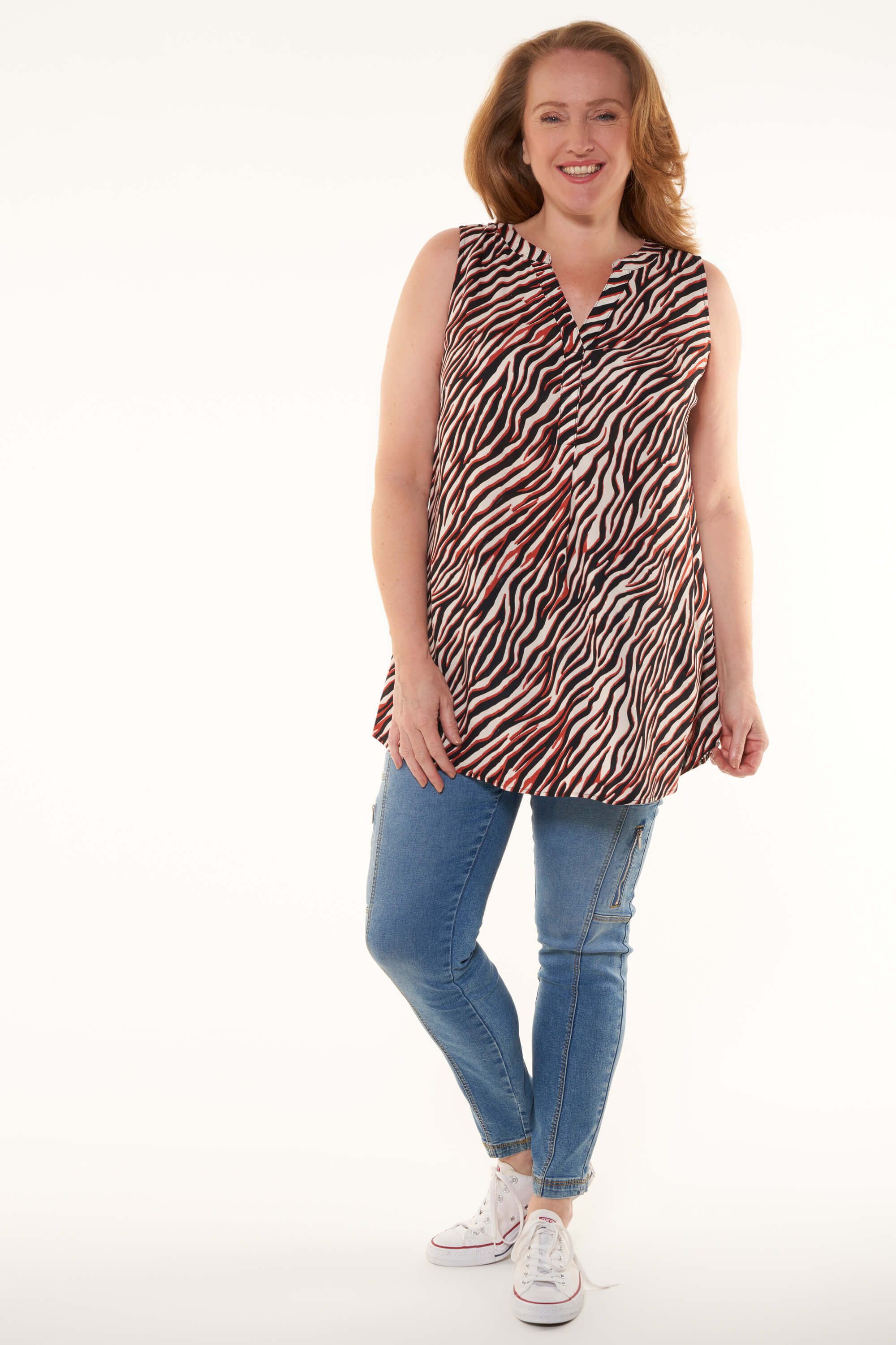 &Auml;rmellose Bluse mit Zebra Print image number 5