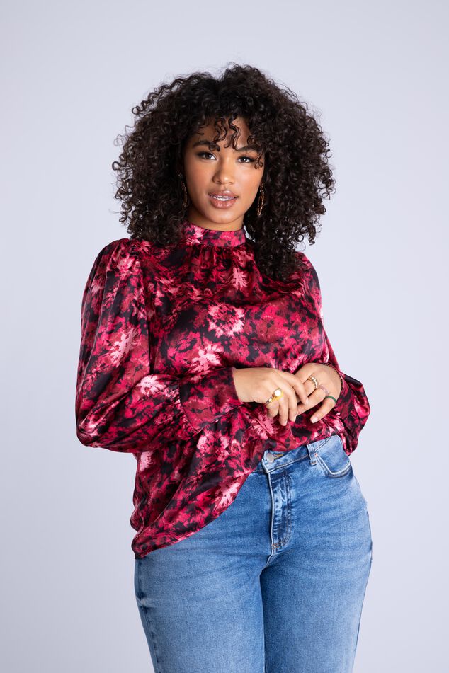 Satinbluse mit Print image number 5