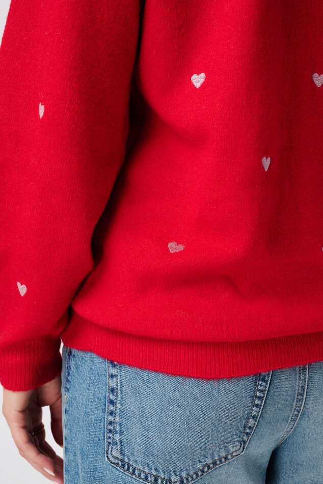 Fein gestrickter Pullover mit gestickten Herzen image number 6