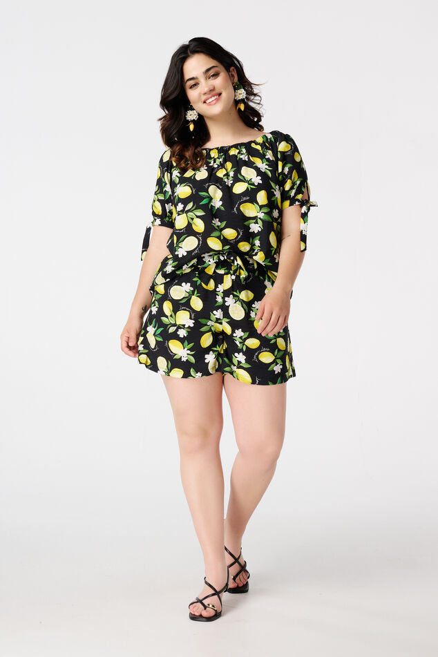 Shorts mit Zitronenprint und Gürtel image number 0