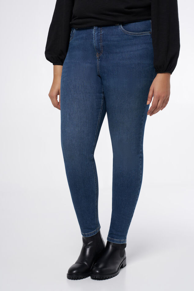 Skinny-Jeans mit hoher Taille CHERRY image number 5
