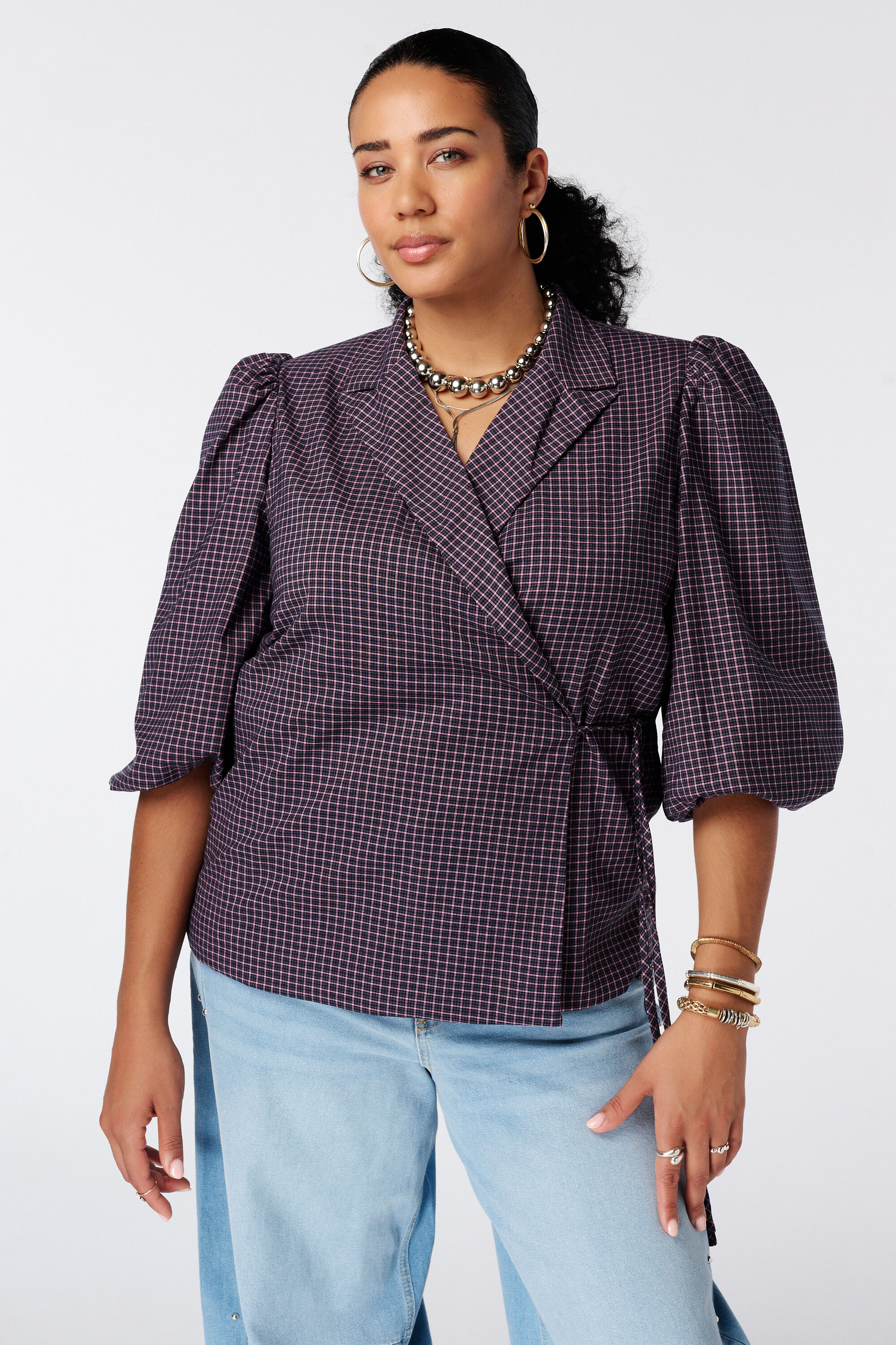 Karierter Blazer in Wickeloptik