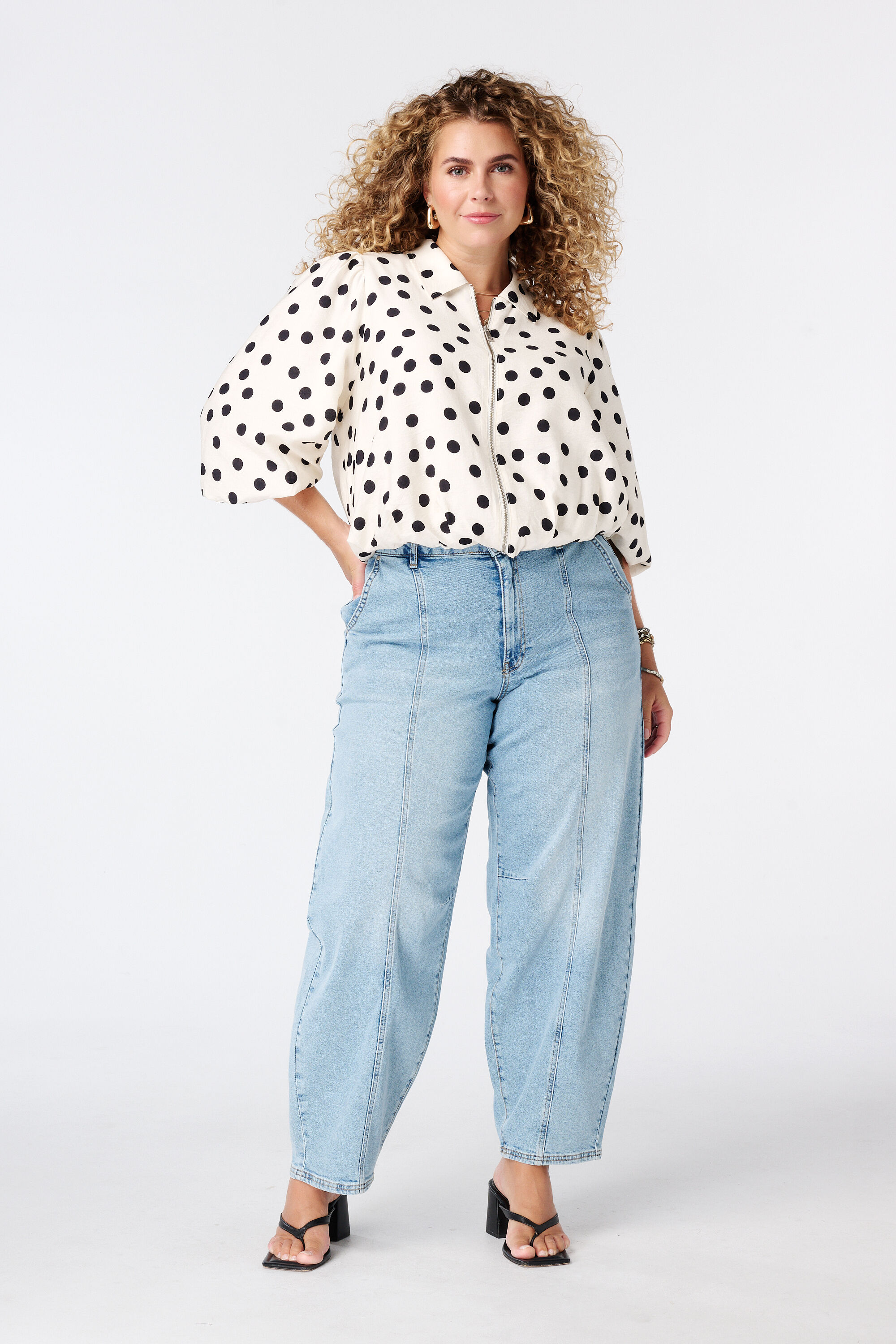 Jacke mit Polka Dot Muster und kurzen Puff&auml;rmeln image number 3