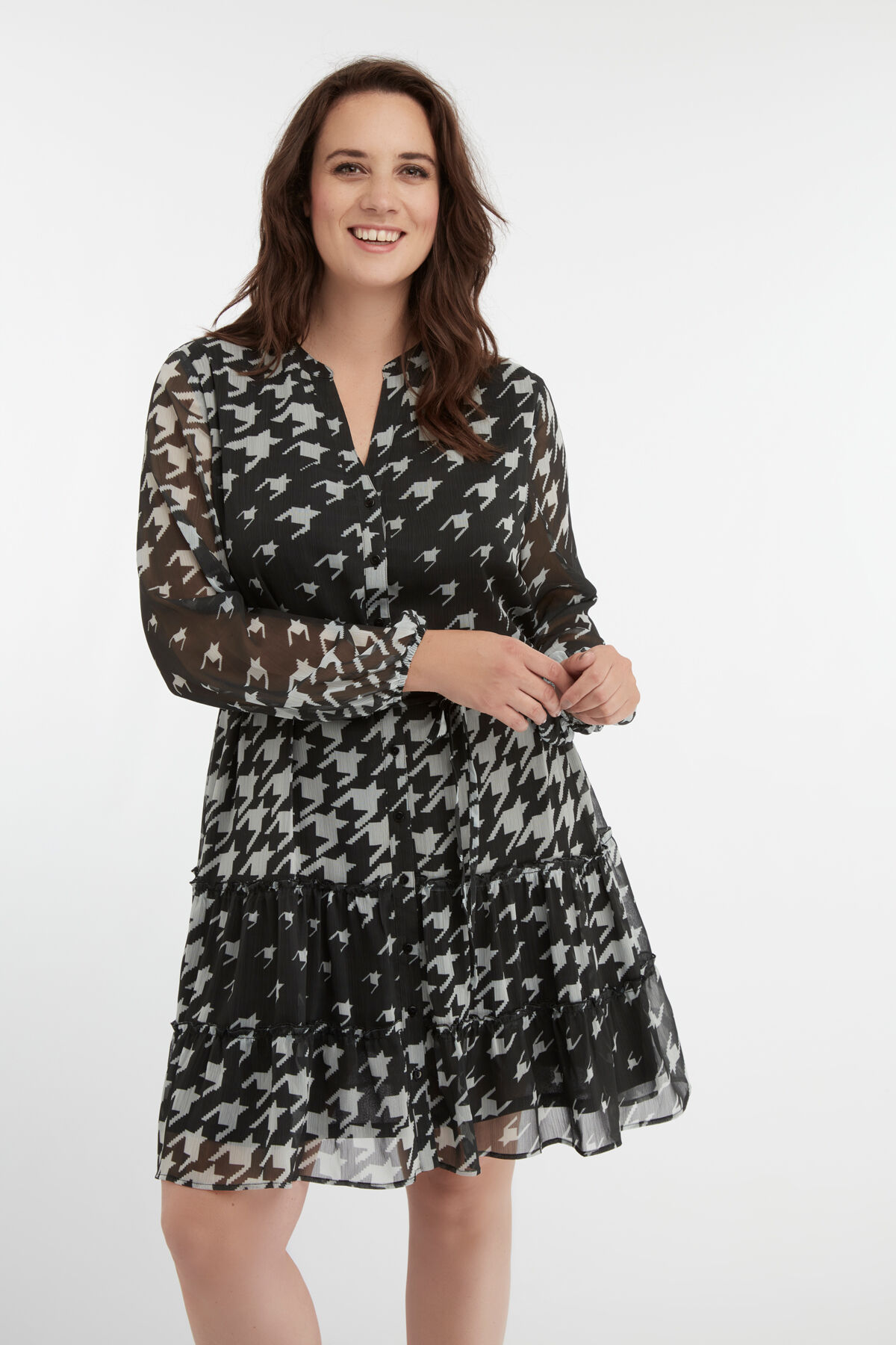 Kleid mit Hahnenritt-Print image number 6