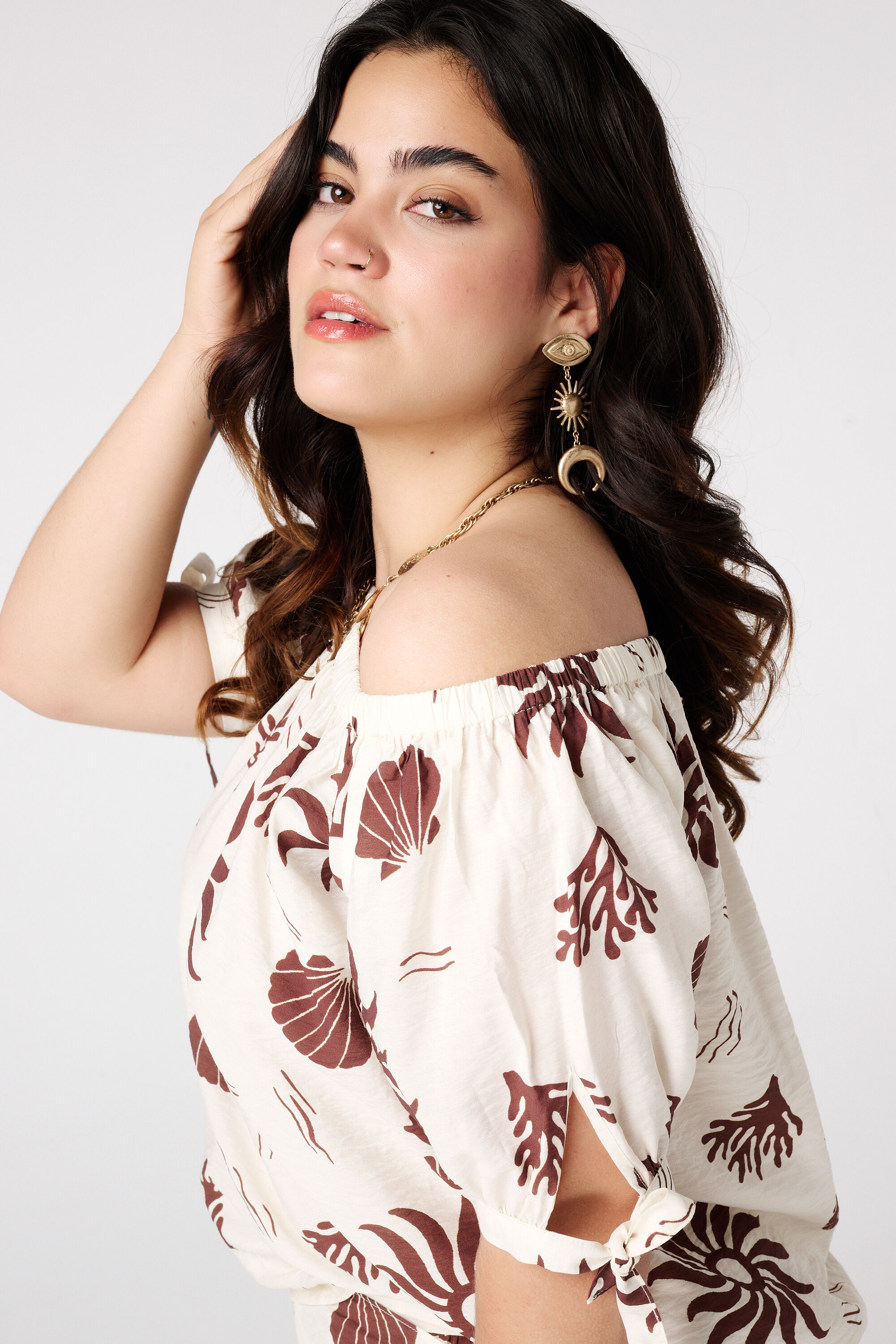 Off-Shoulder-Bluse mit Print image number 4