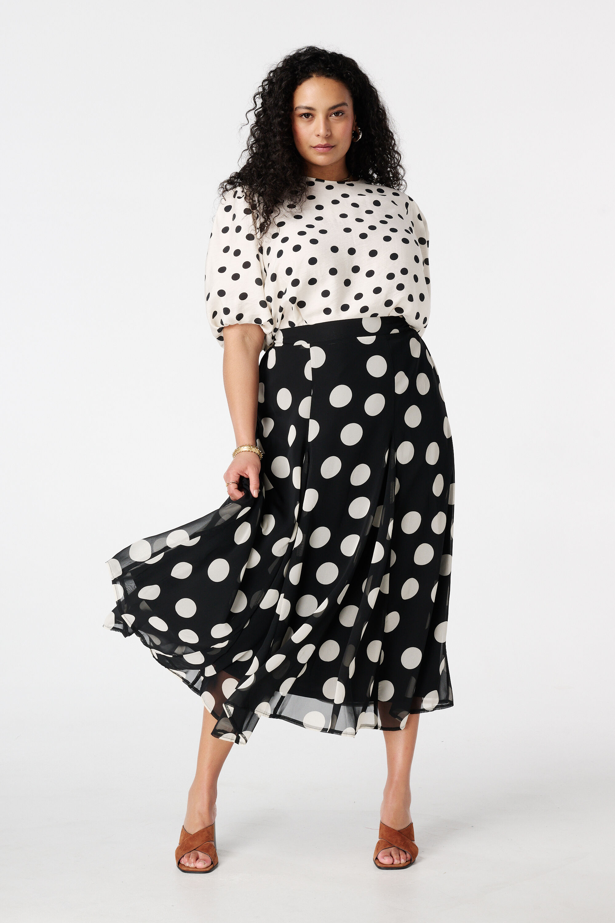 Midi Rock mit Polka Dot Muster