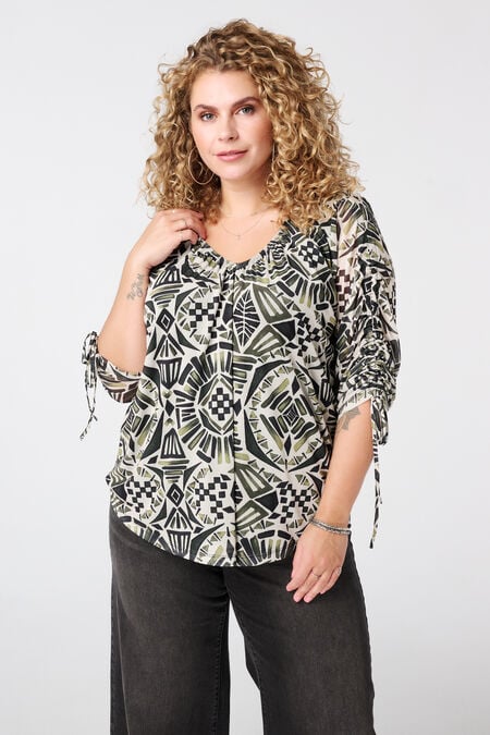 Bluse mit Print und Kordelzugärmeln Bluse mit Print und Kordelzugärmeln