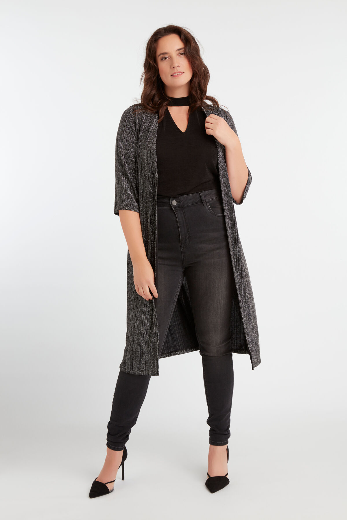 Langer Cardigan mit Lurex image number 6