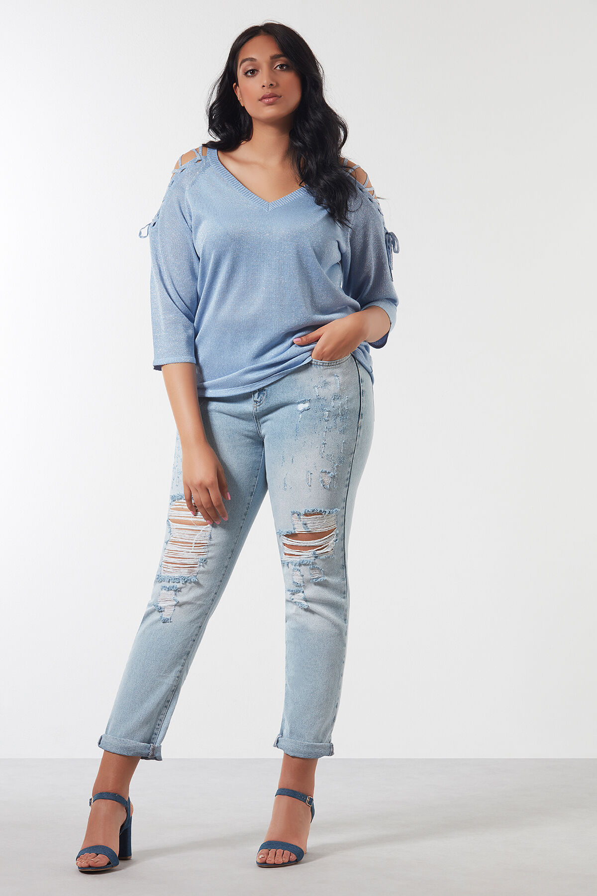 Pullover mit Verschn&uuml;rungen und Lurex image number 3