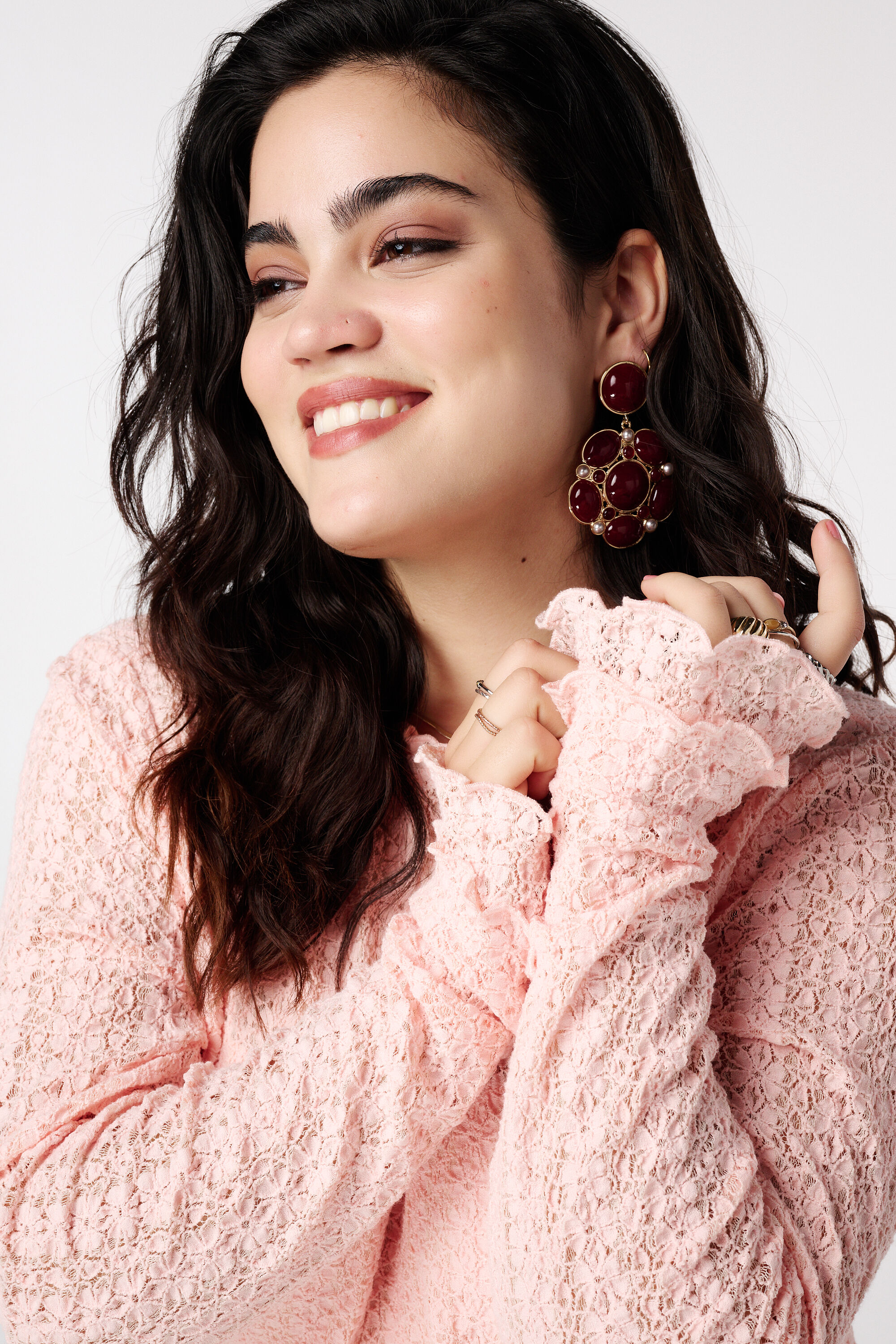 Spitzen-Top mit Trompeten&auml;rmeln image number 4