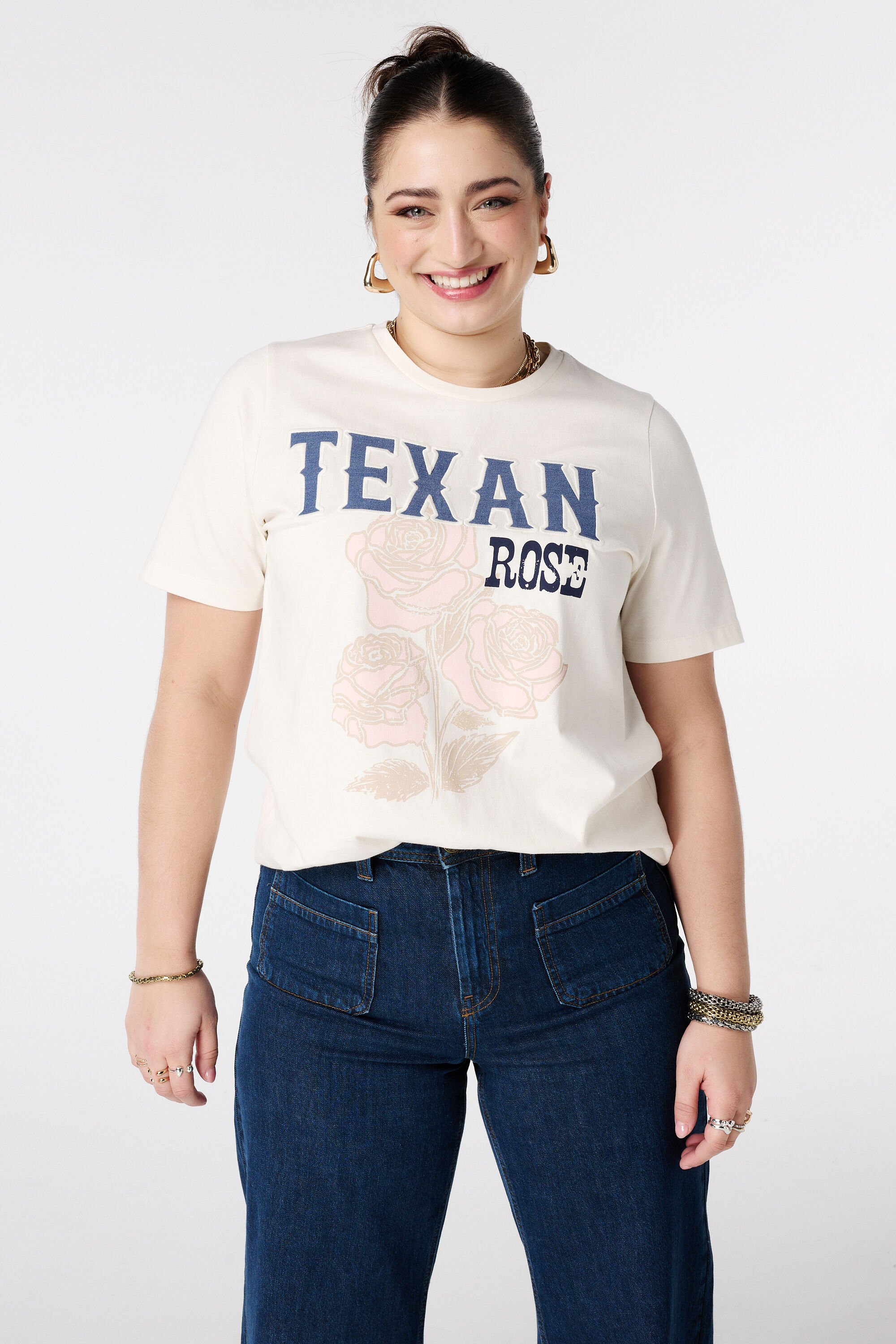 T-Shirt mit Print und Denim-Schriftzug