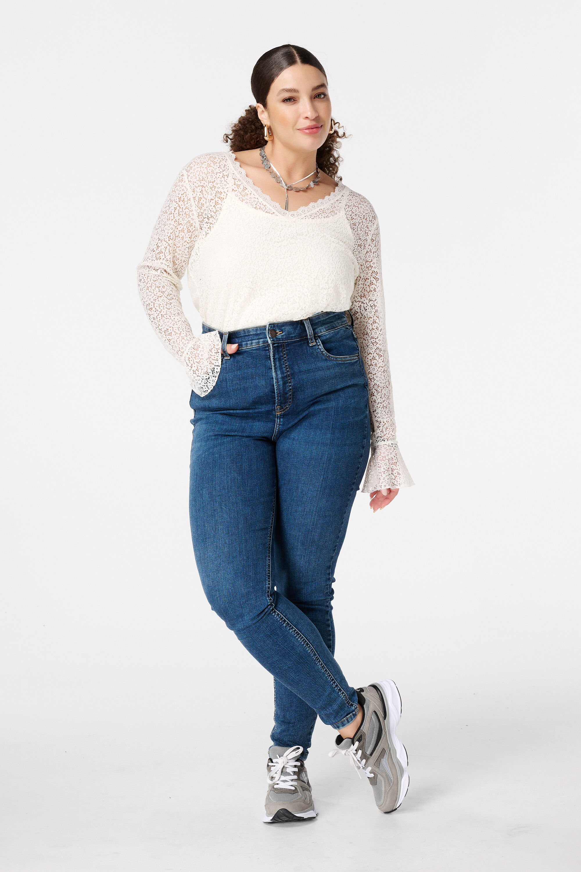 Skinny-Leg-Jeans mit hoher Taille CHERRY