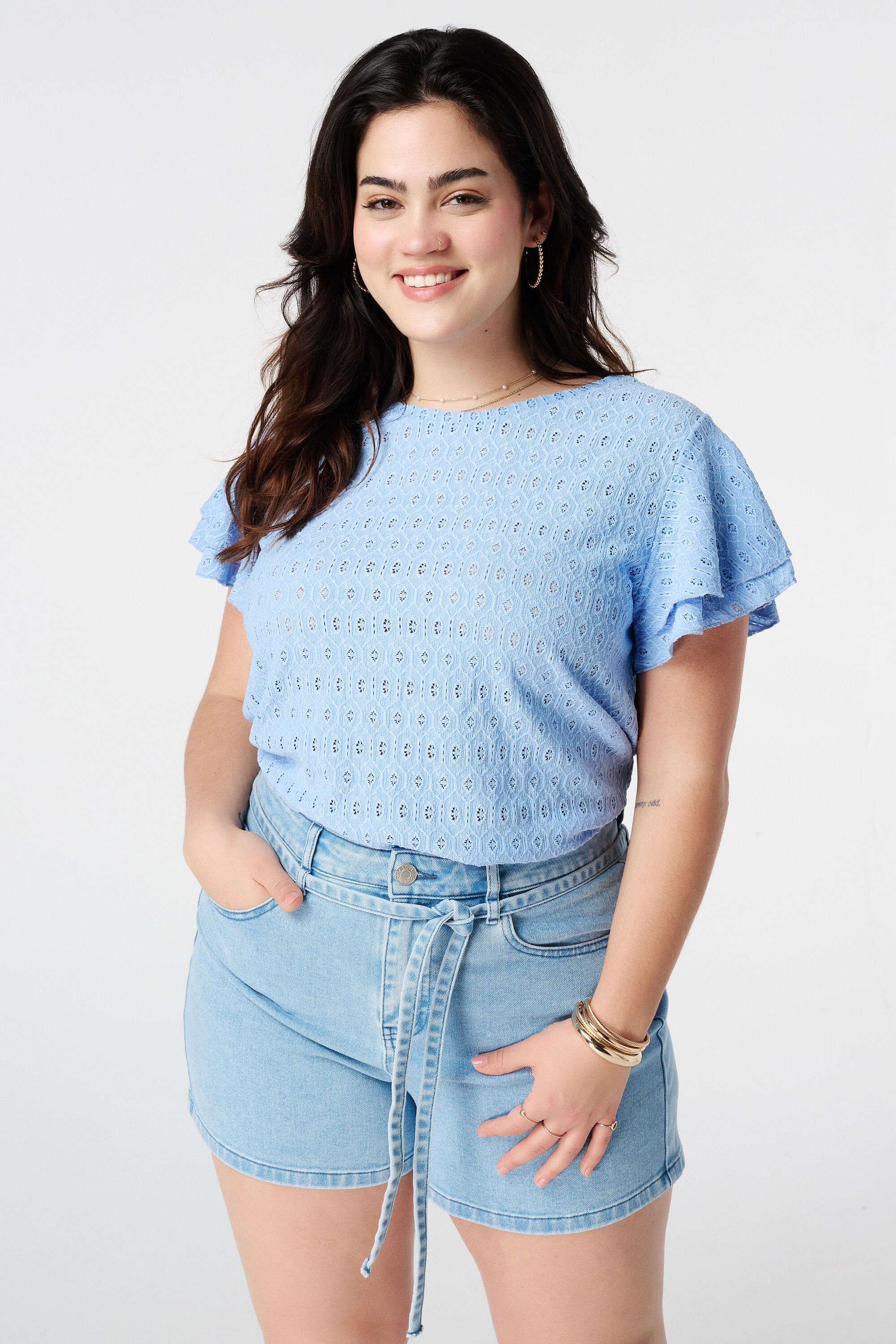 Top mit Lochmuster-Stoff image number 3