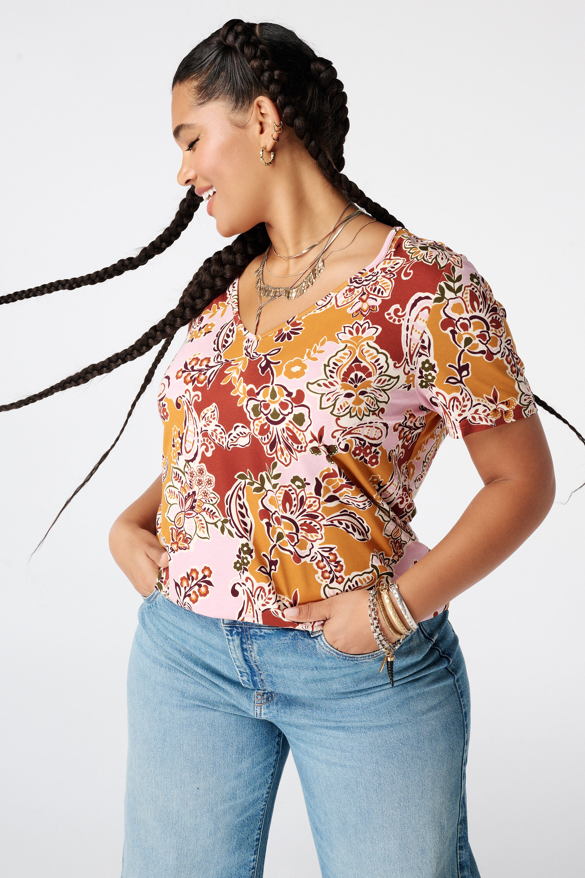 Top mit Print und V Ausschnitt