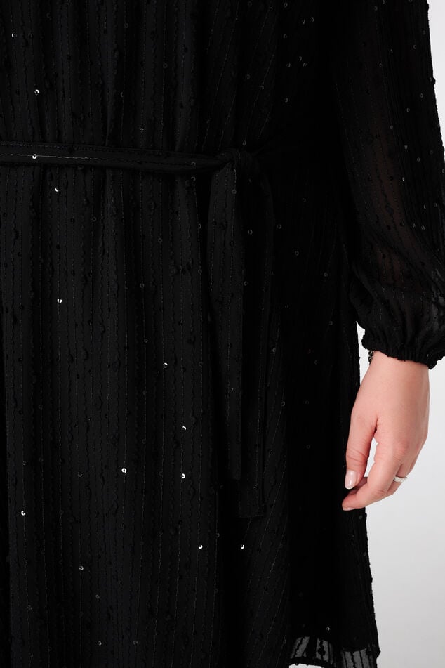Kleid mit Glitzerpailletten und Gürtel image number 6