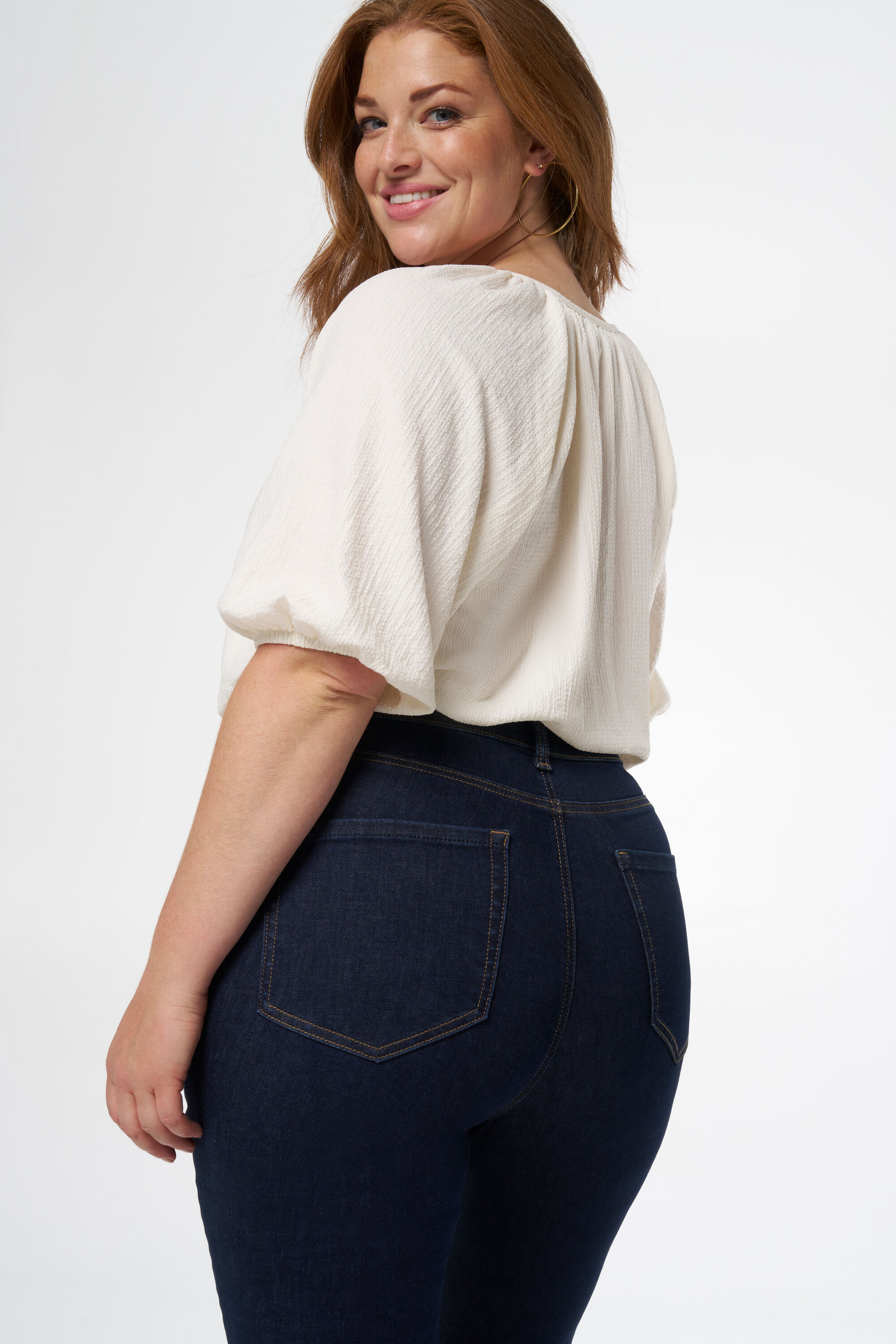 Skinny-Jeans mit hoher Taille CHERRY image number 4