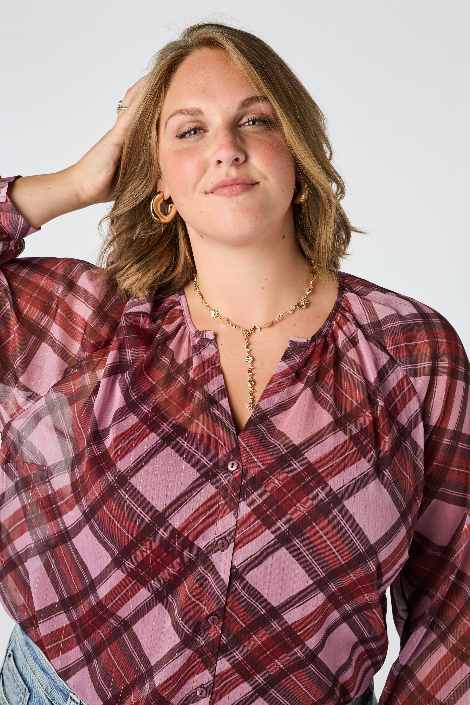 Karierte transparente Bluse image number 2