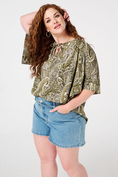 Bluse mit Druck und Schleifendetail Bluse mit Druck und Schleifendetail