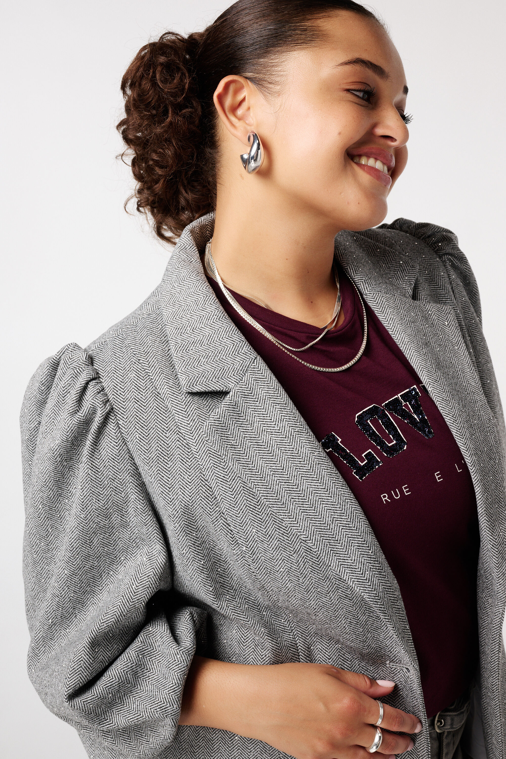 Blazer mit Lurex und kurzen Puff&auml;rmeln image number 4