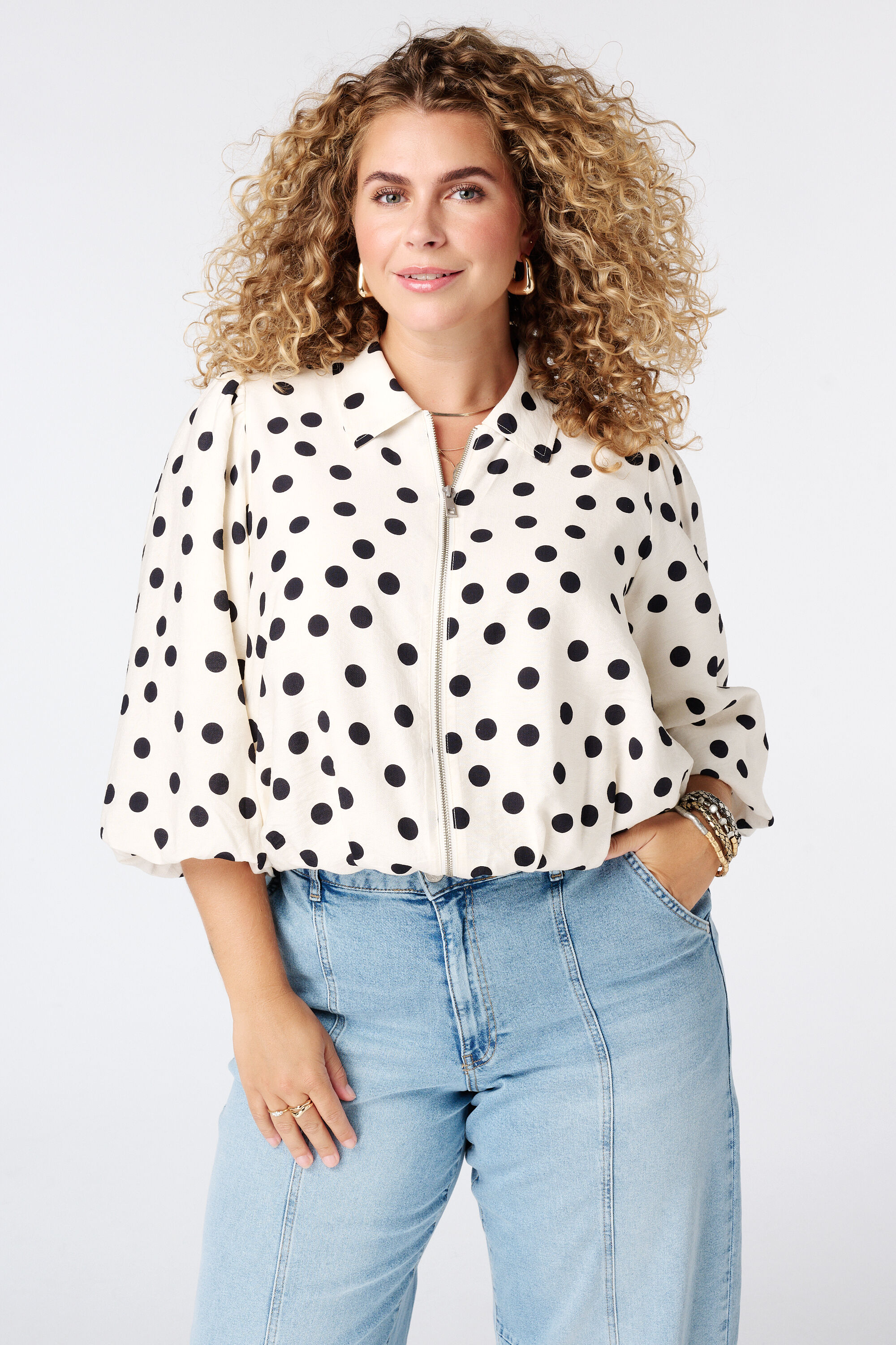 Jacke mit Polka Dot Muster und kurzen Puff&auml;rmeln